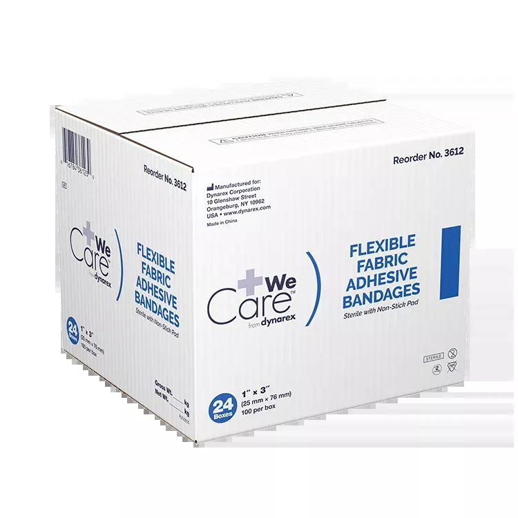 Dynarex Adhesive Fabric Bandages - Sterile, 1" x 3", 24/100cs