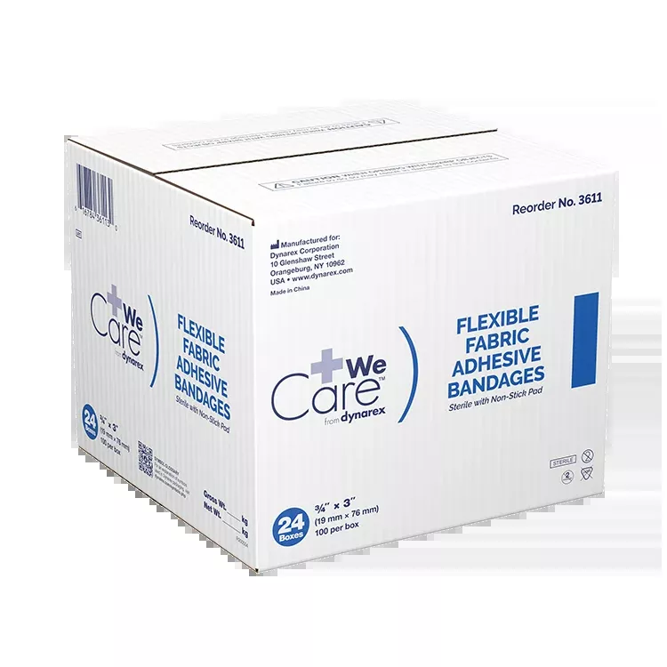 Dynarex Adhesive Flexible Fabric Bandages, Sterile - 100ea/bx, 24bxs/cs (2400 Count)