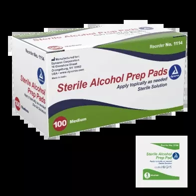 Dynarex Alcohol Prep Pad - Sterile, Medium, 100/bx, 20bxs/case (2000 Count)