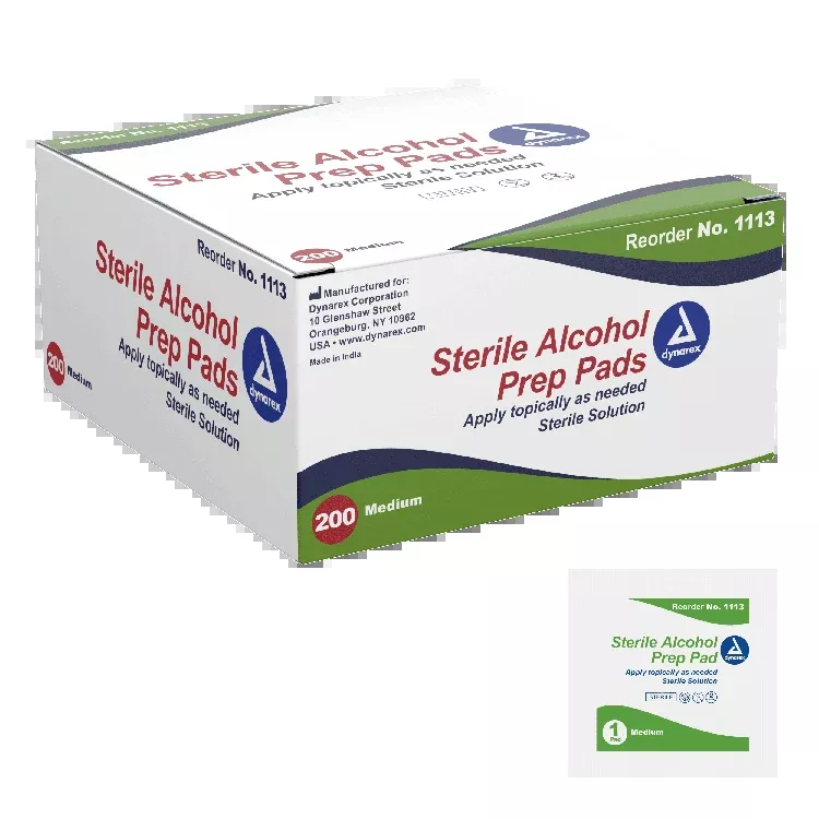 Dynarex Alcohol Prep Pad - Sterile, Medium, 200/bx, 10bxs/case (2000 Count)