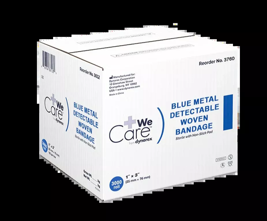 Dynarex Blue Metal Detectable Woven Bandage, 1" x 3" (3000 Count)