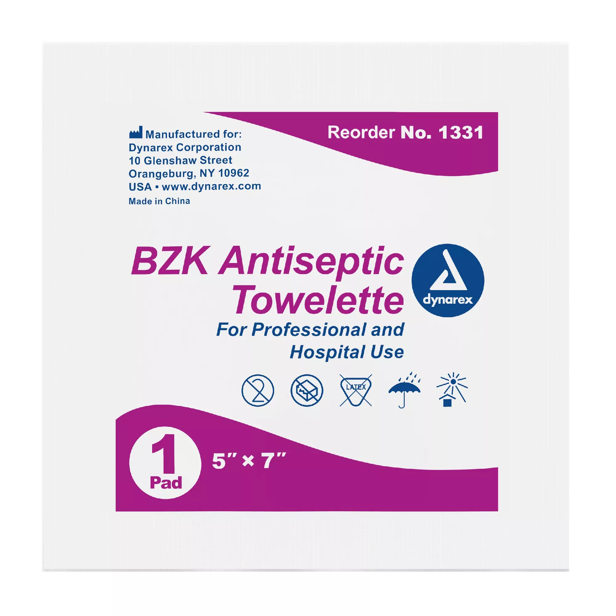 Dynarex BZK Antiseptic Towelettes, 5" x 7" (1000 Count)