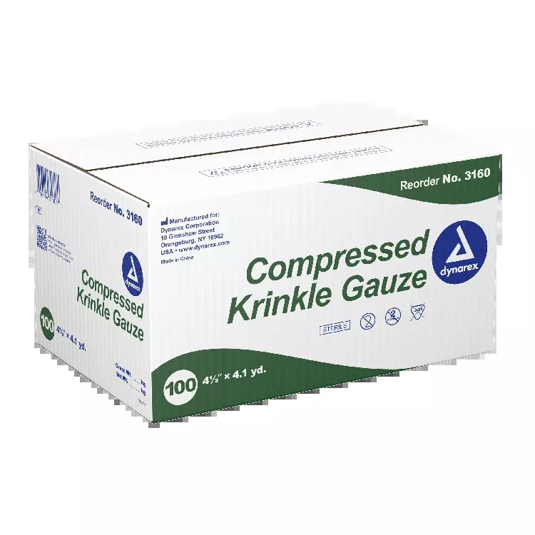 Dynarex Compressed Krinkle Gauze Bandage - Sterile, 4.5" x 4.1 yd, 100ea/cs (100 Count)