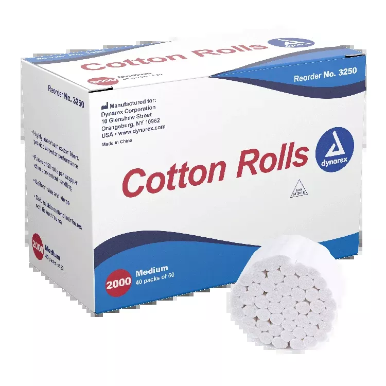 Dynarex Cotton Rolls, #2 - Medium, 2000ea/bx 10bxs/cs (20000 Count)
