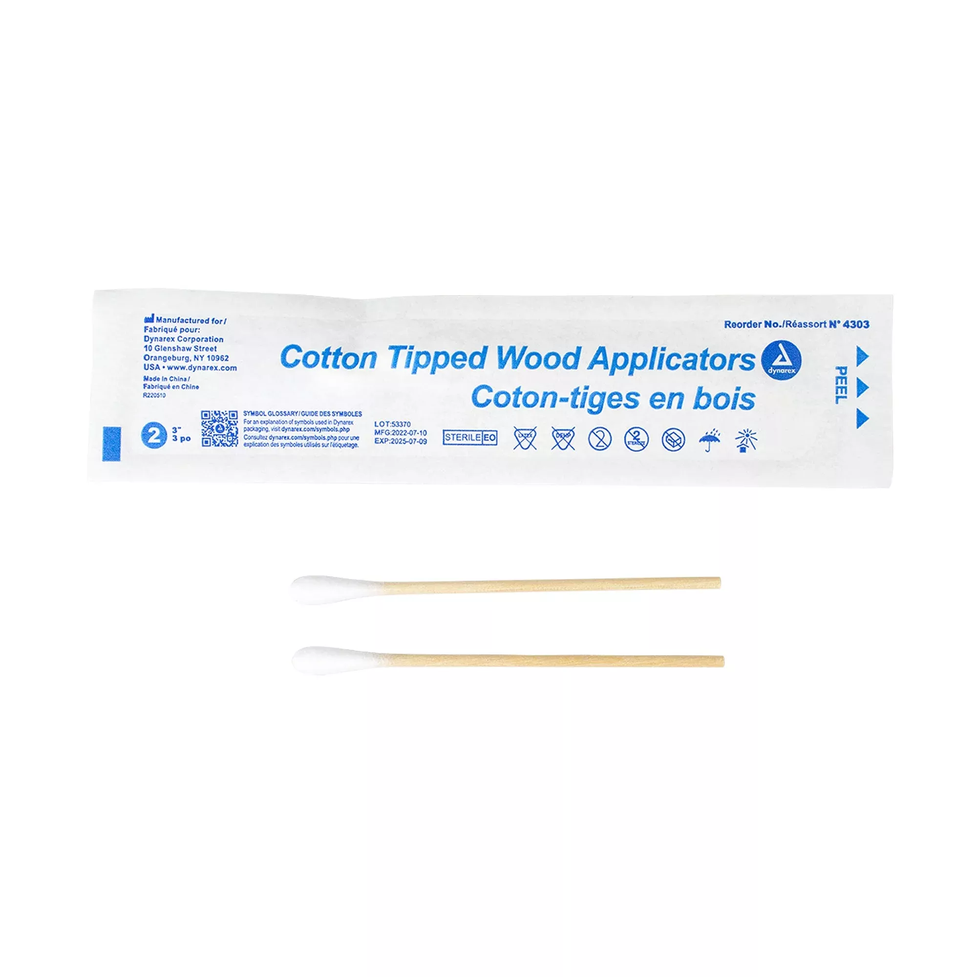 Dynarex Cotton Tipped Wood Applicators - Sterile, in Pouch (2000 Count)