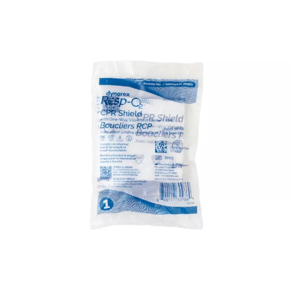 Dynarex CPR Face Shield w/ One-Way Valve, Barrier Filter, Individually Wrapped (100 Count)