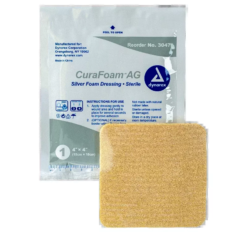 Dynarex CuraFoam AG - Silver Foam Dressing, 4" x 4" 10ea/bx, 10bxs/cs (100 Count)