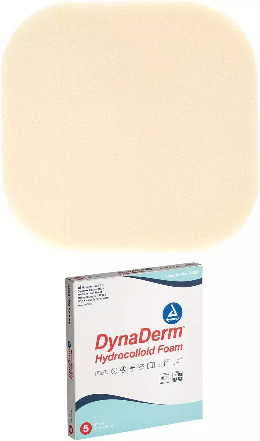 Dynarex DynaDerm - Hydrocolloid Foam, 4" x 4", 5ea/bx, 12bxs/cs (60 Count)