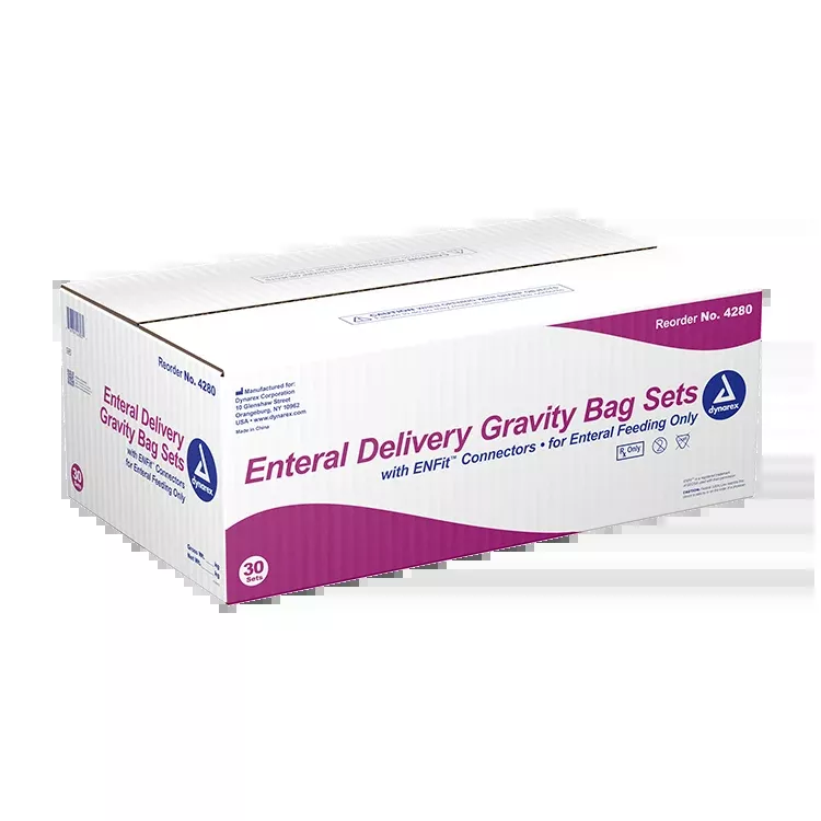 Dynarex Enteral Delivery Gravity Bag Set - w/ ENFit Connector (30 Count)
