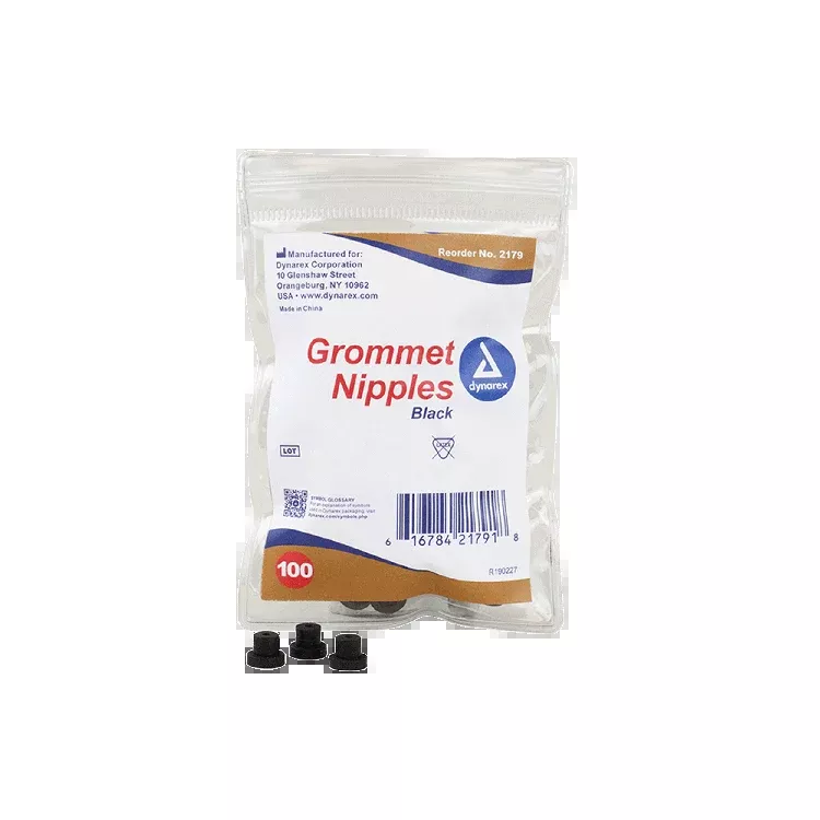 Dynarex Grommet Nipples, Black, 100ea/bag, 25bags/case (2,500 Count)