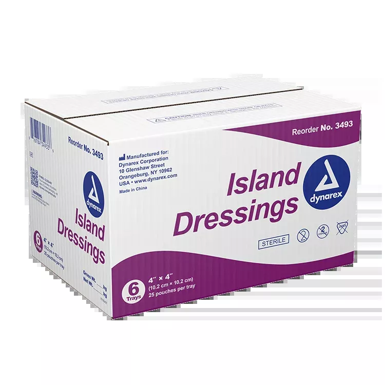Dynarex Island Dressing Sterile, 4" x 4" - 25ea/bx, 6bxs/cs (150 Count)