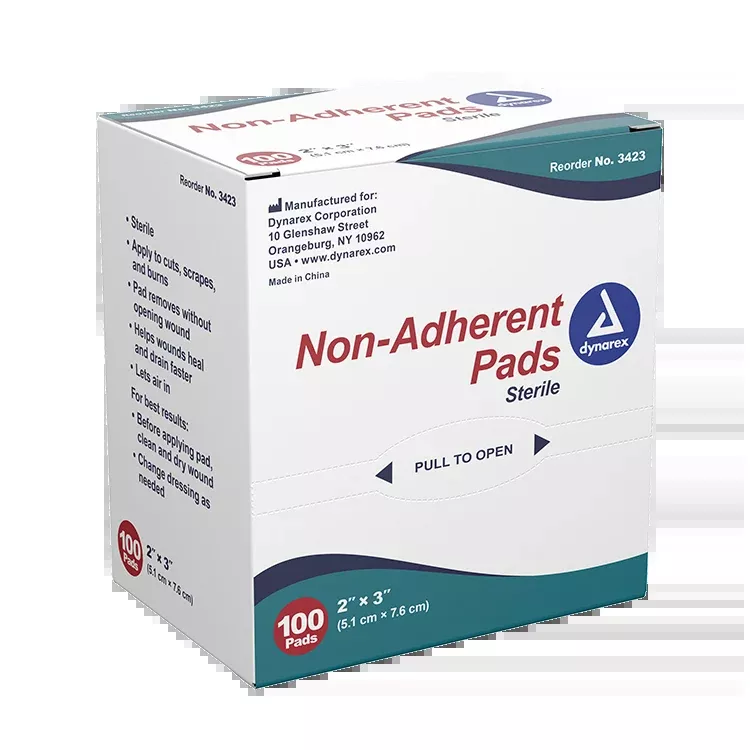 Dynarex Non-Adherent Pads - Sterile, 2" x 3", 100ea/bx, 12bxs/cs (1200)