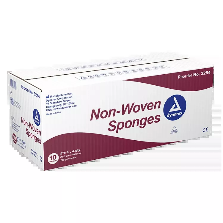 Dynarex Non-Woven Sponge, 4" x 4" 4 Ply 200ea/bx, 10bxs/cs (2000 Count)