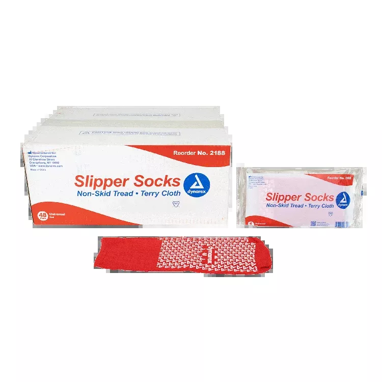 Dynarex One Side Universal Size Slipper Sock, Red, 48pairs/case (48 Count)