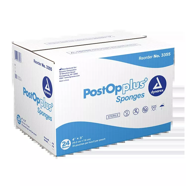 Dynarex Post Op Plus Sponge, 4" x 3" - 25ea/bx, 24bxs/cs (600 Count)