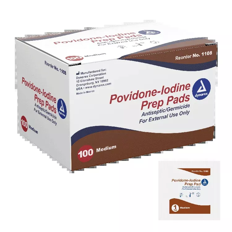 Dynarex Povidone Iodine Prep Pad, Medium, 100/bx, 10bxs/case (1000 Count)