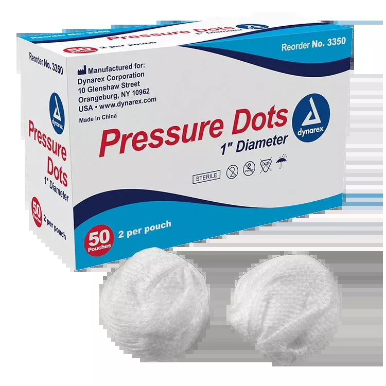 Dynarex Pressure Dot, 2.5 cm, 2ea/pouch, 50pouches/bx, 10bxs/cs (1000 Count)