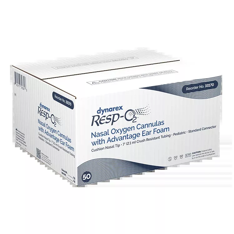 Dynarex Resp-O2 Nasal Oxygen Cannula, Cushion Tip w/Advantage Ear Foam (50 Count)