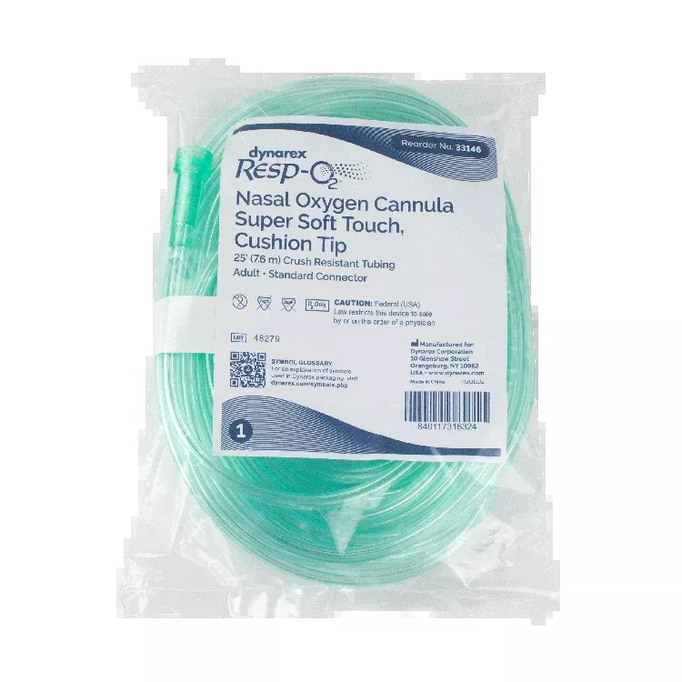 Dynarex Resp-O2 Nasal Oxygen Cannula, Super Soft Touch w/ Cushion Tips (25 Count)