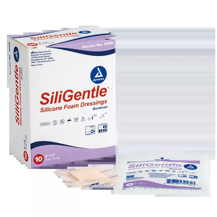 Dynarex SiliGentle - Silicone Bordered Foam Dressing, 10ea/bx, 12bxs/cs (120 Count)