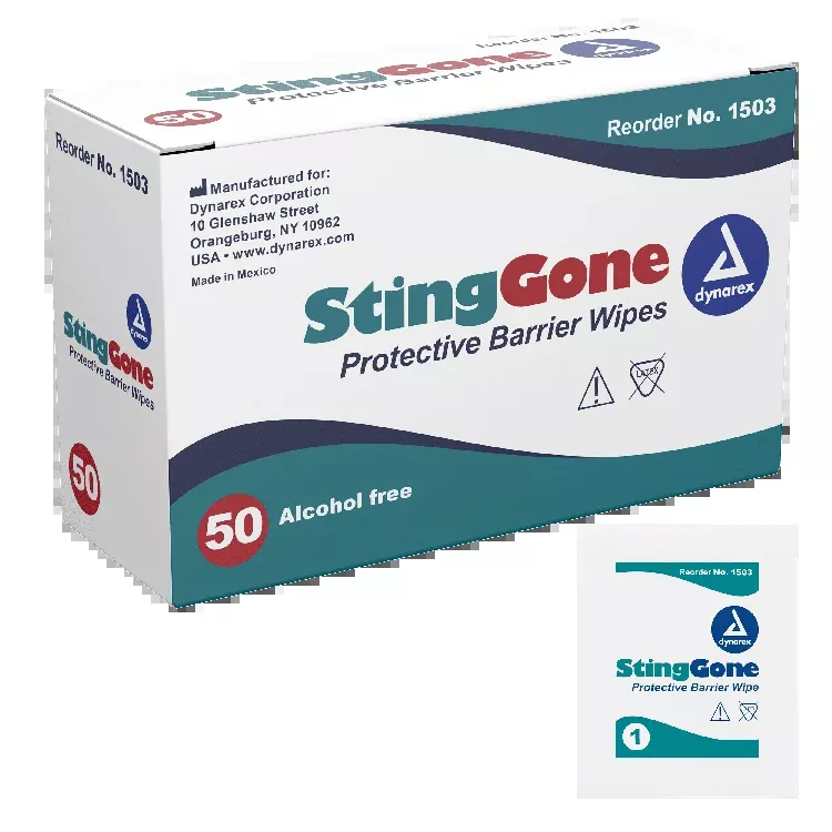 Dynarex StingGone Protective Barrier Wipes, 50ea/bx, 20bxs/case (1000 Count)