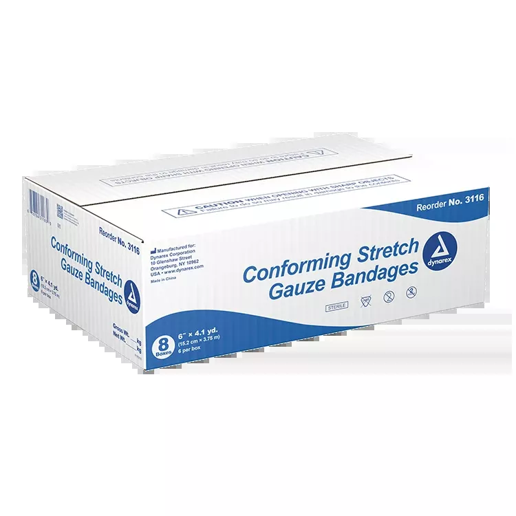 Dynarex Stretch Gauze Bandage Roll - Sterile, 6"6ea/bx, 8bxs/cs (48 Count)