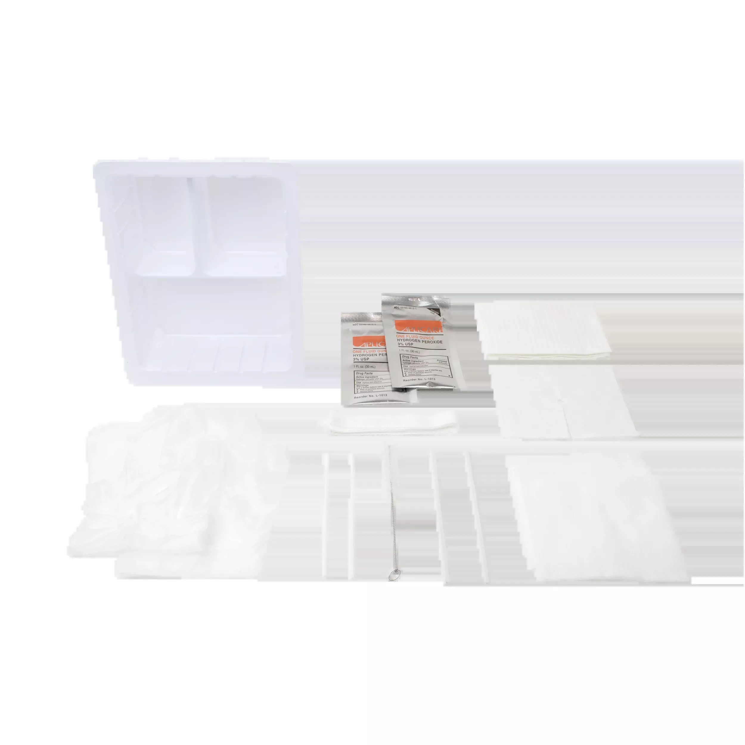 Dynarex Tracheostomy Care Kit - Three Compartment Tray with Vinyl Gloves and Peroxide (20 Count)