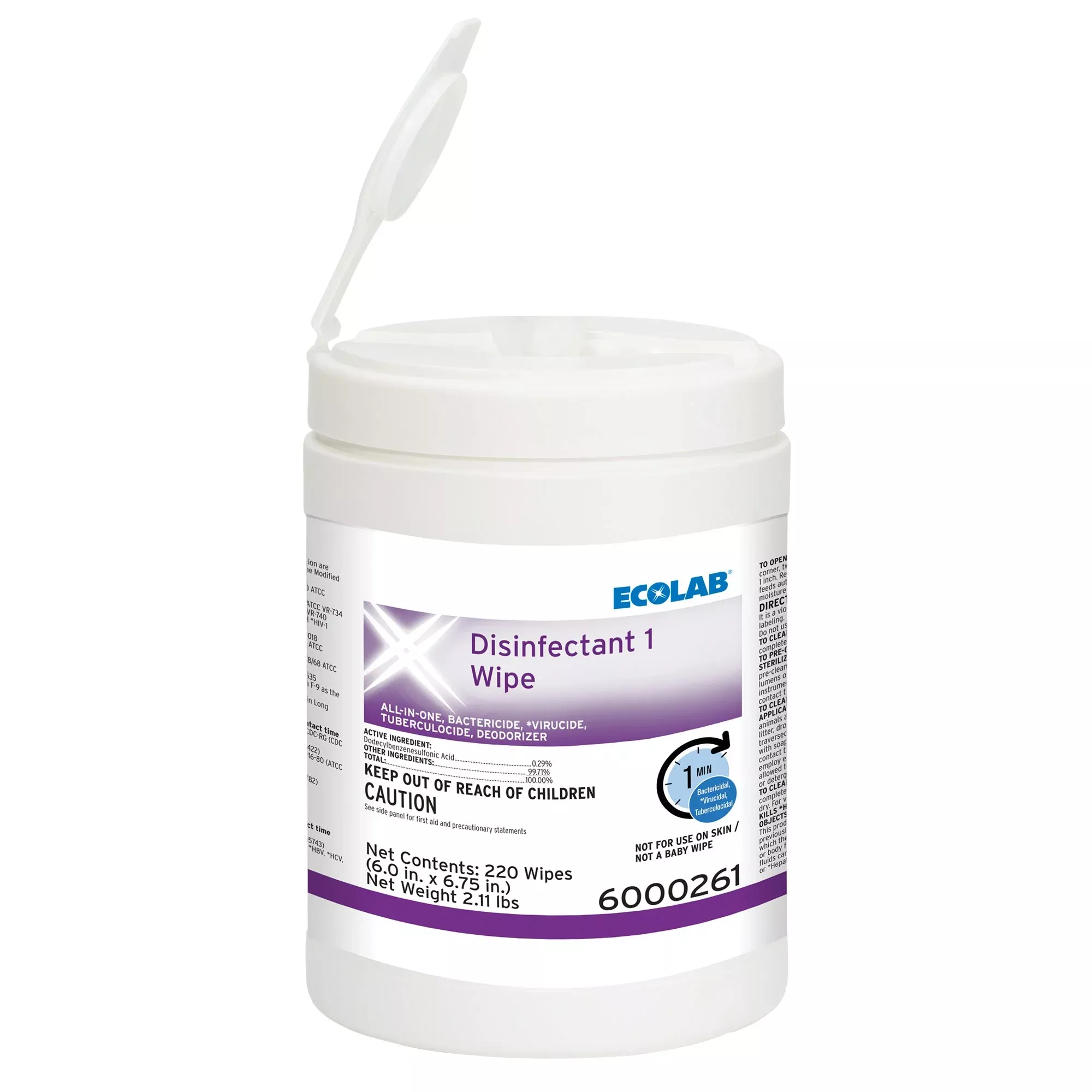 Ecolab Disinfectant 1 Surface Disinfectant Cleaner, 220 Wipes