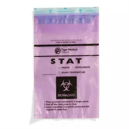 Enhanced Speci-Gard Translucent STAT Bag Biohazard Bag • 6"W x 10"H • Translucent Purple STAT ,200 / pk