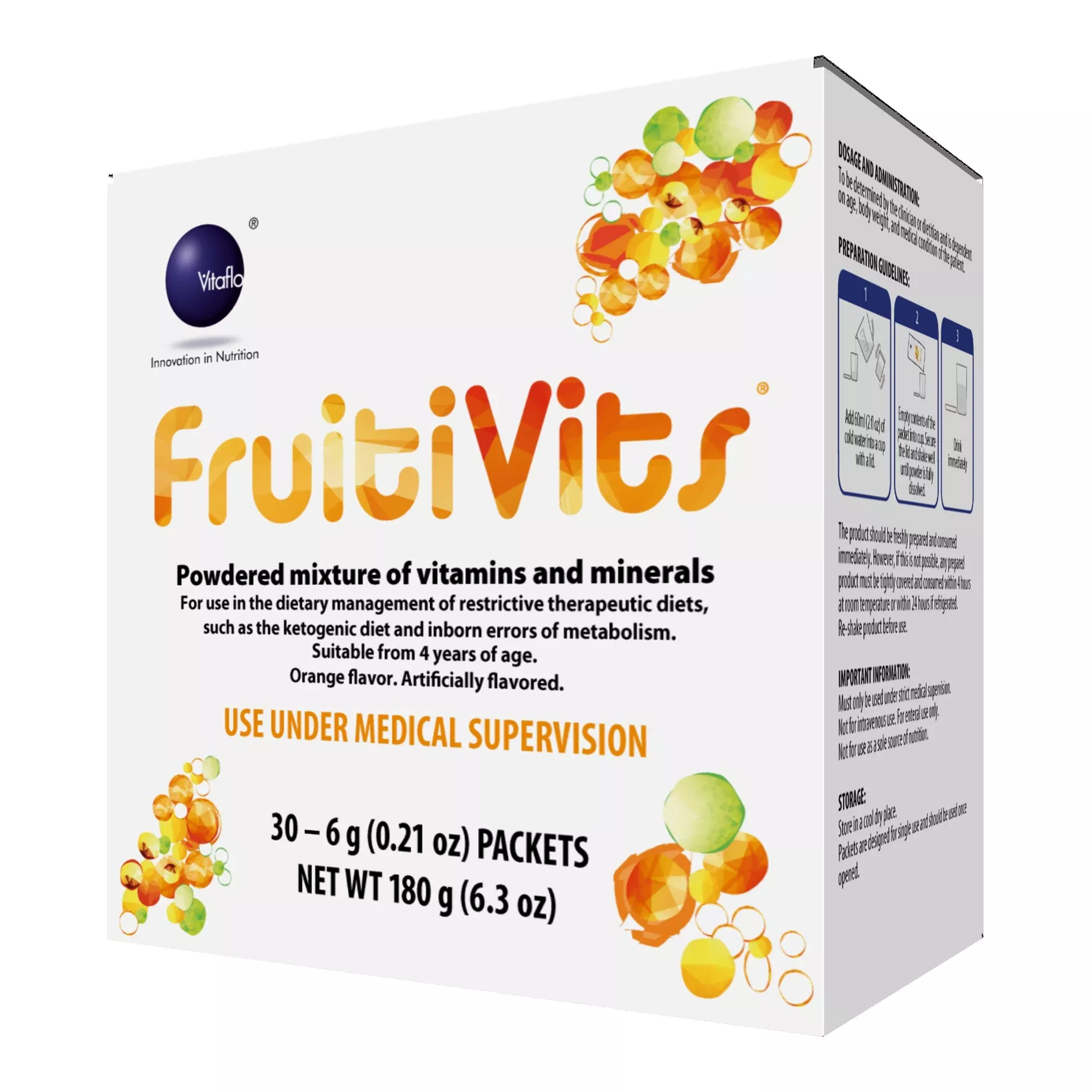 FruitiVits Powder Vitamins & Minerals for Restrictive Therapeutic Diets, Orange