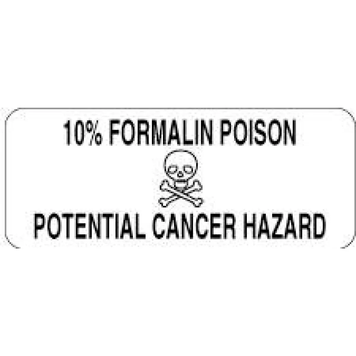 Hazard Label (Paper, Permanent) 0.1 Formalin Poison 2 1/4" X 7/8" White - 1000 Labels Per Roll