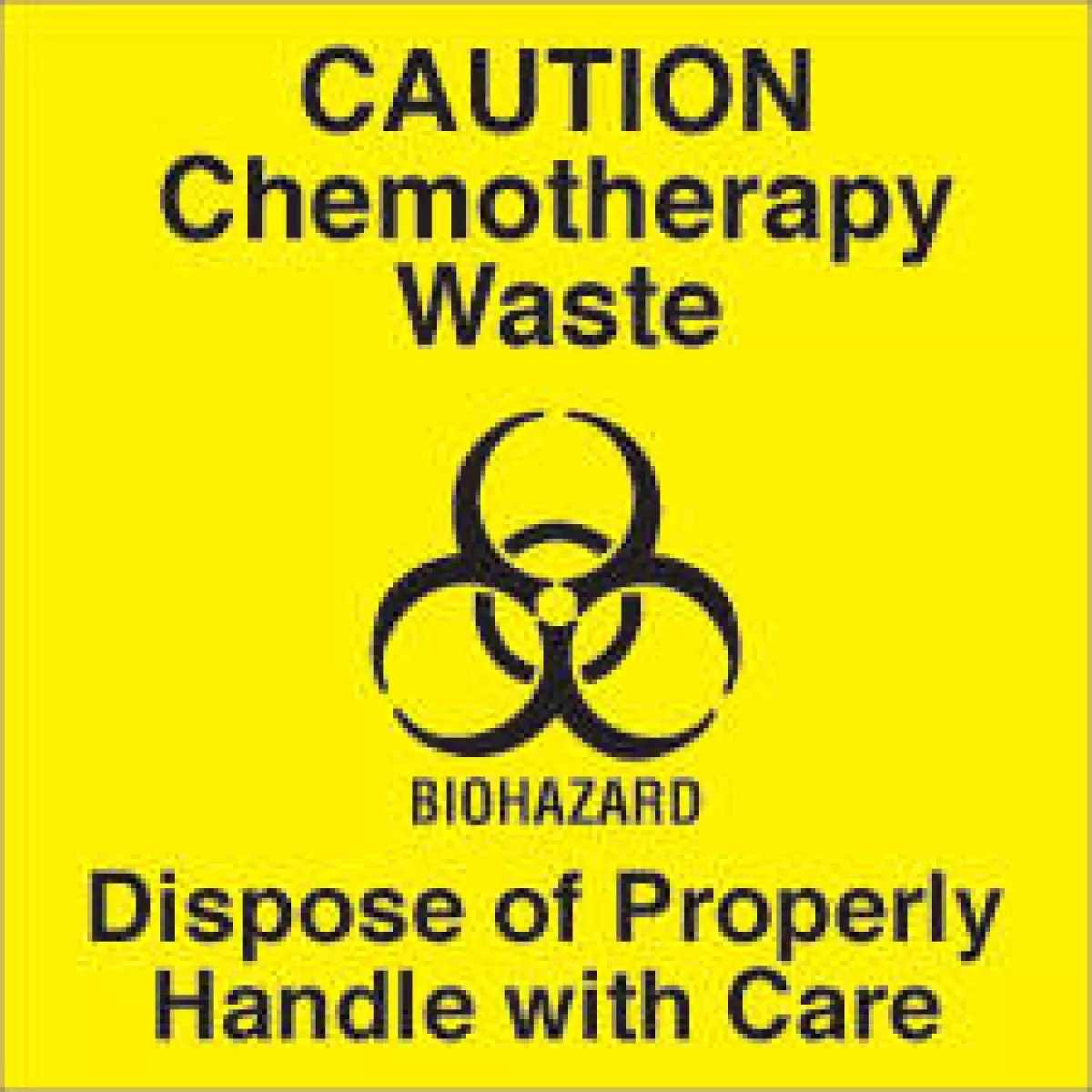 Hazard Label (Paper, Permanent) Caution Chemotherapy 4 1/2" X 4 1/2" Yellow - 500 Labels Per Roll