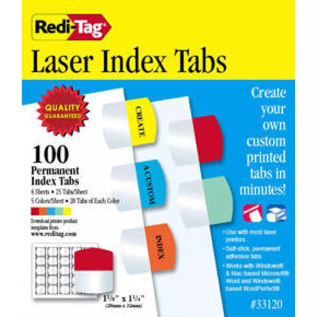 Index Tab Laser Refill White 1 1/4" X 1 1/8" - 25 Per Sheet, 4 Sheets Per Pack