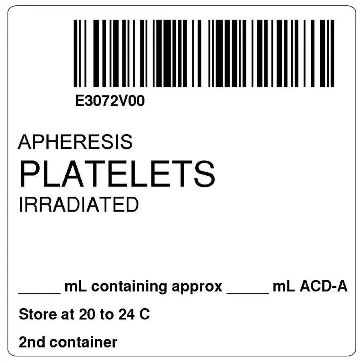 Isbt 128 Label (Synthetic, Permanent) "Fapheresis Platelets" 2" X 2" White - 500 Per Roll