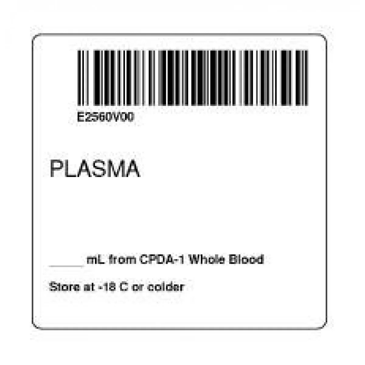 Isbt 128 Label (Synthetic, Permanent) "Plasma ___Ml'' 2" X 2" White - 500 Per Roll
