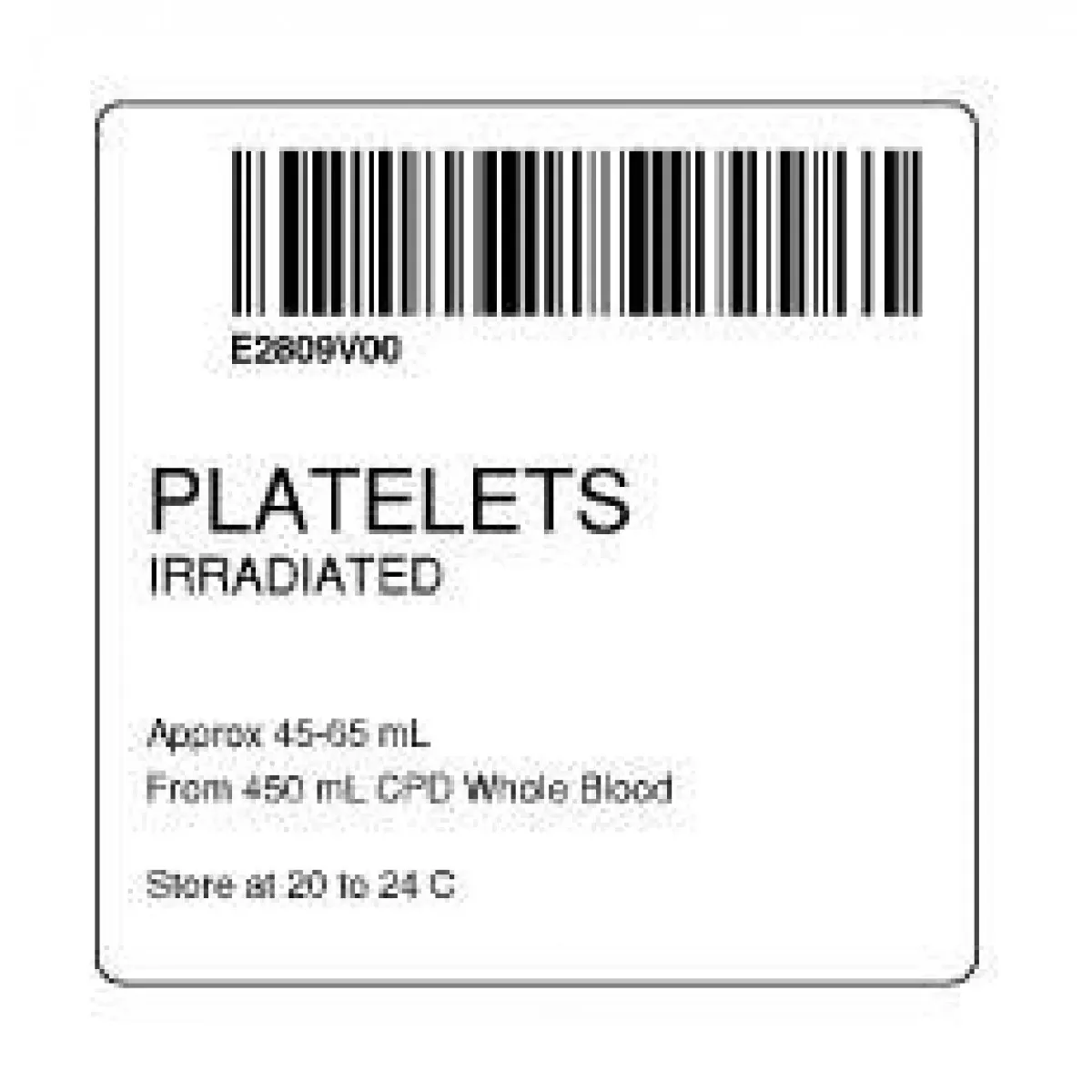 Isbt 128 Label (Synthetic, Permanent) "Platelets Irradiated'' 2" X 2" White - 500 Per Roll