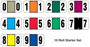 Jeter Compatible 7300 Color Code Label Numeric 1 5/8" X 15/16" Assorted Colors Permanent - 500 Per Roll, 10 Rolls Per Set