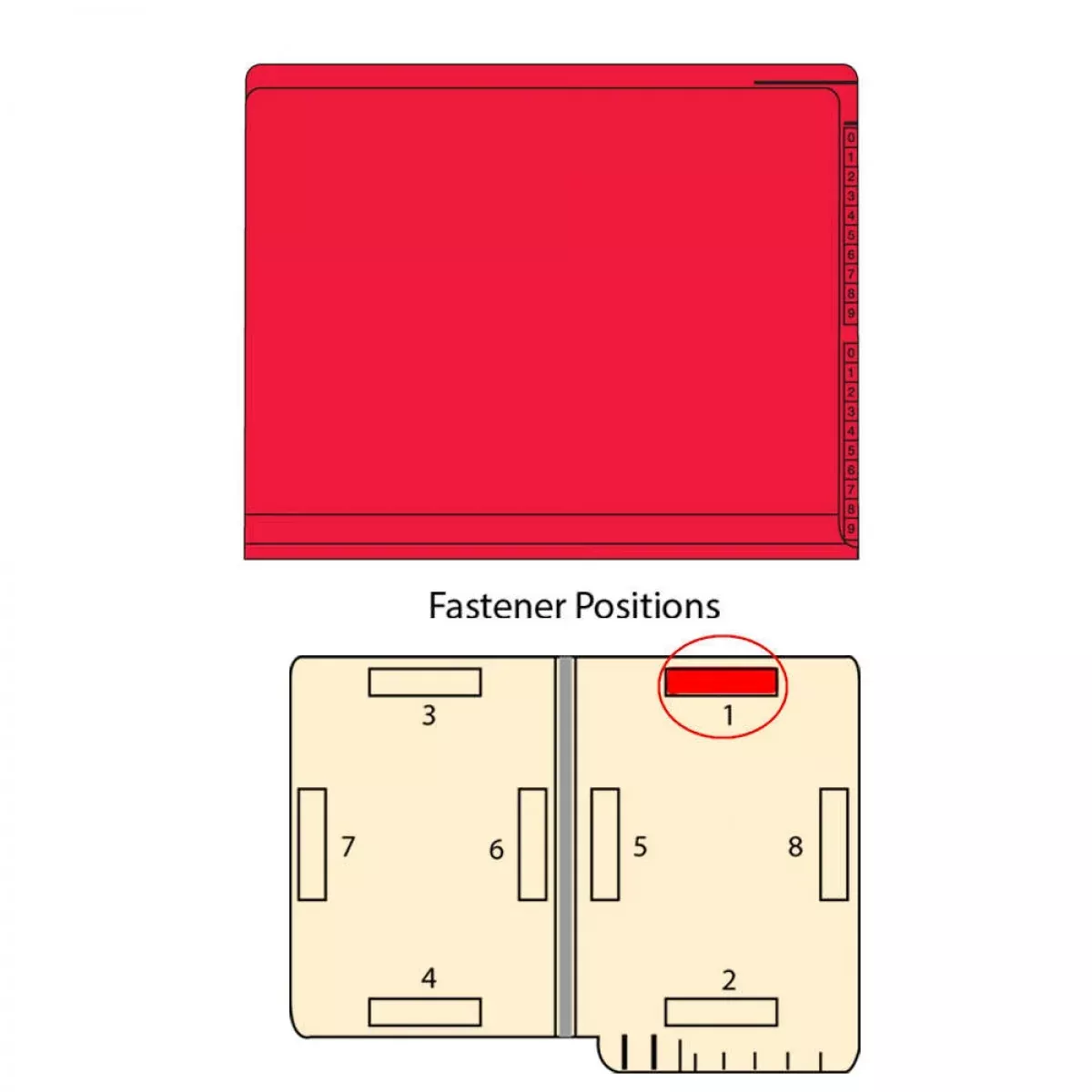 Kardex Comparable End Tab Folder Fas# 1 11Pt Color Stock Red 0-9 Scale Printed Twice On Tab 11-3/4"X9-1/2" 2Ply Top And Side 50 Per Box