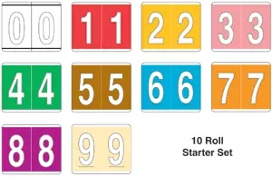 Kardex Compatible Psf-138 Color Code Label Numeric 1 1/2" X 1 1/4" Assorted Colors Permanent - 500 Per Roll, 10 Rolls Per Set