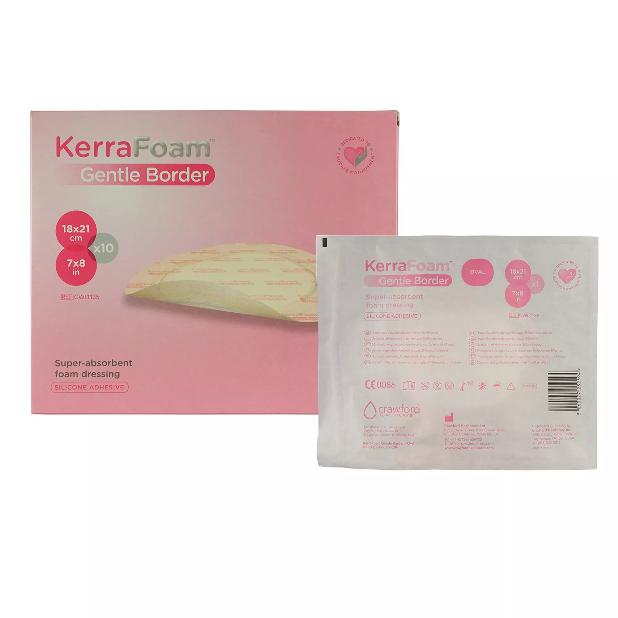KerraFoam™ Gentle Border Silicone Foam Dressing, 7 x 8 Inch Oval