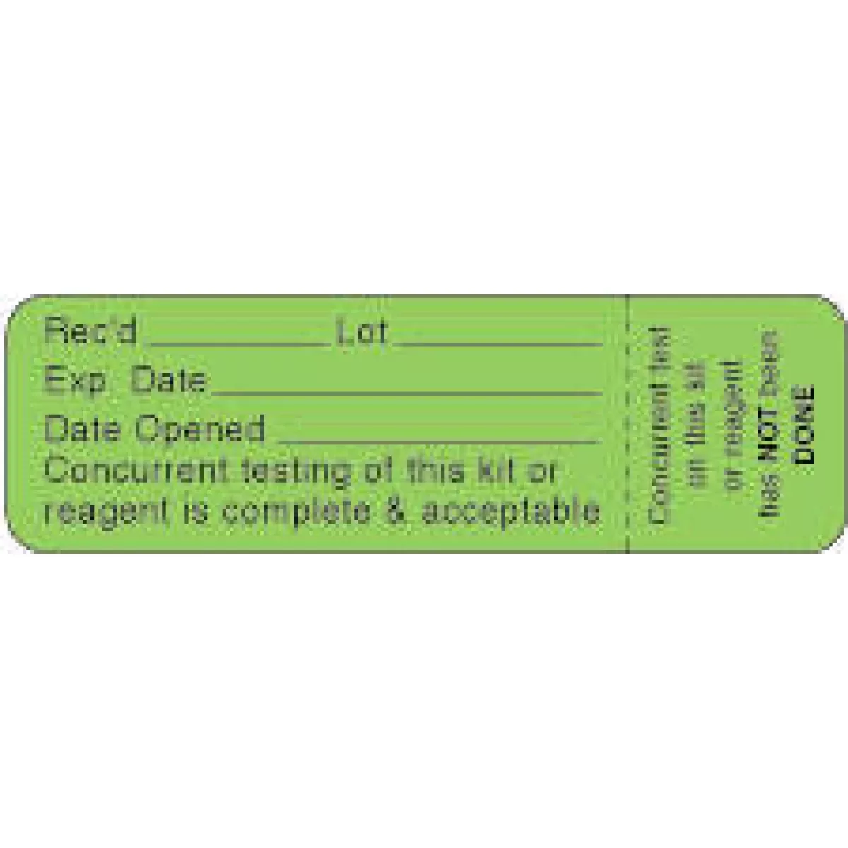 Lab Communication Label (Paper, Permanent) Recd___ Lot 1" 1/2" Core 3" X 1 Fluorescent Green - 1000 Per Roll