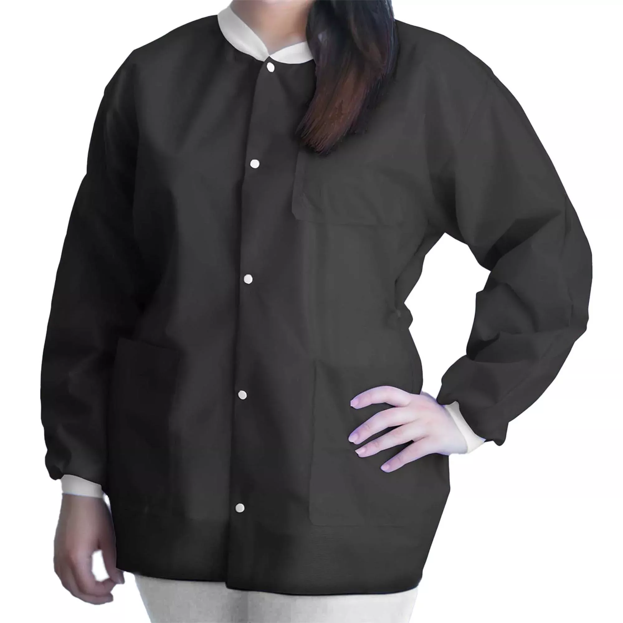 Lab Jacket FitMe™ Black X-Large Hip Length 3-Layer SMS Disposable