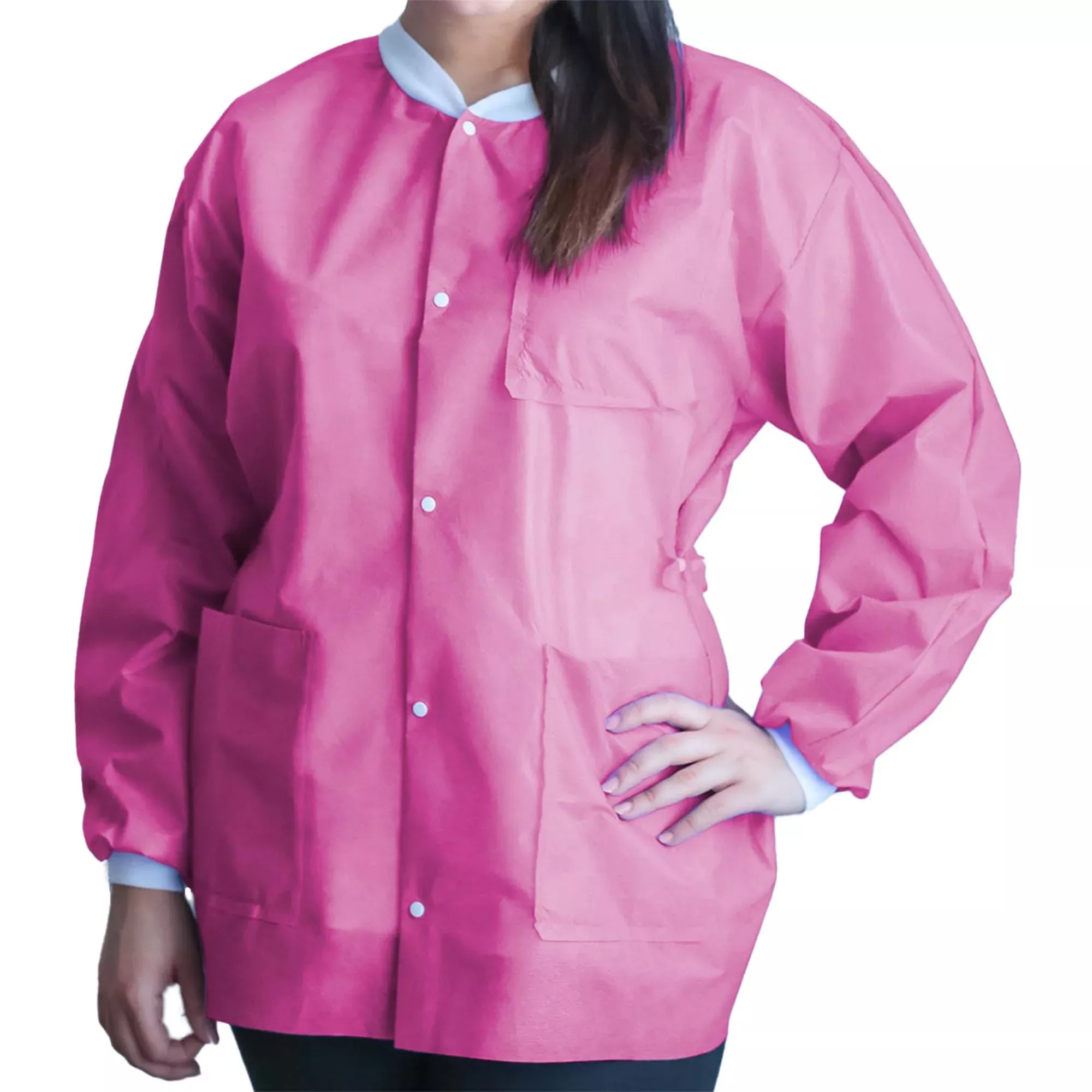 Lab Jacket FitMe™ Bubblegum Pink Small Hip Length 3-Layer SMS Disposable