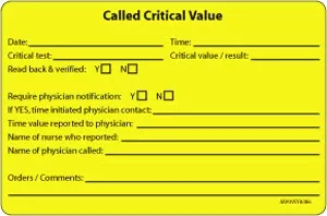 Label Paper Permanent Called Critical 1" Core 4" X 2 5/8" Yellow 375 Per Roll