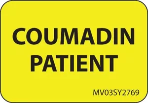 Label Paper Permanent Coumadin Patient 1" Core 1 7/16" X 1 Yellow 666 Per Roll