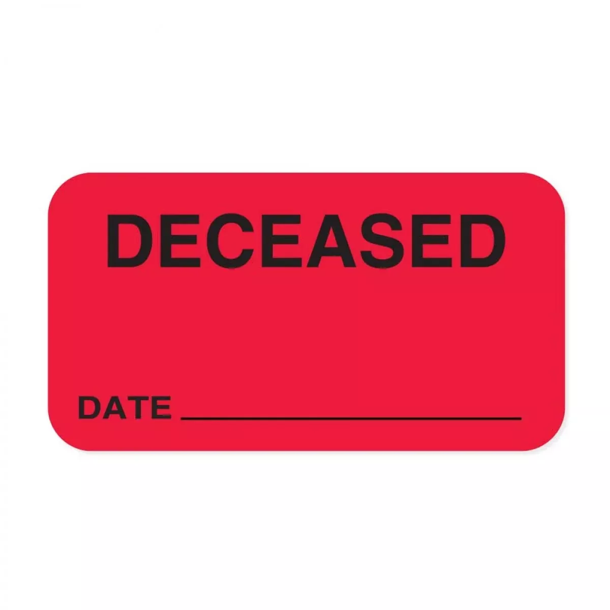 Label Paper Permanent Deceased Date___ 1 5/8" X 7/8" Fl. Red 1000 Per Roll
