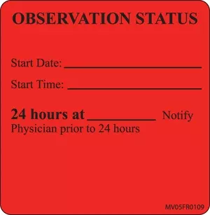 Label Paper Permanent Observation Status 1" Core 2 7/16" X 2 1/2" Fl. Red 400 Per Roll