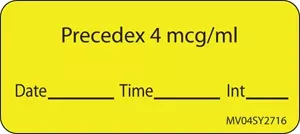 Label Paper Permanent Precedex 4 Mcg/Ml 1" Core 2 1/4" X 1 Yellow 420 Per Roll