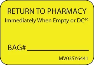 Label Paper Permanent Return To Pharmacy 1" Core 1 7/16" X 1 Yellow 666 Per Roll