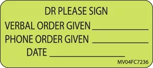 Label Paper Removable Dr Please Sign 1" Core 2 1/4" X 1 Fl. Chartreuse 420 Per Roll